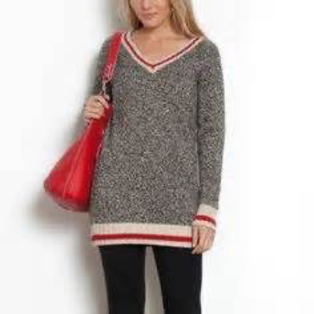 Bluenotes grey, red & white knit cabin sweater